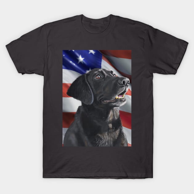 Patriotic American Flag and Black Labrador Dog Lover Art T-Shirt by abbottcartoons